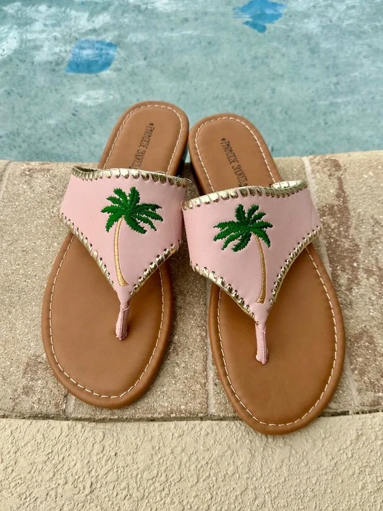 Paradise Shores Leather Embroidered Palm Tree Flip Flops, NWOT, Size 9M - Picture 1 of 5